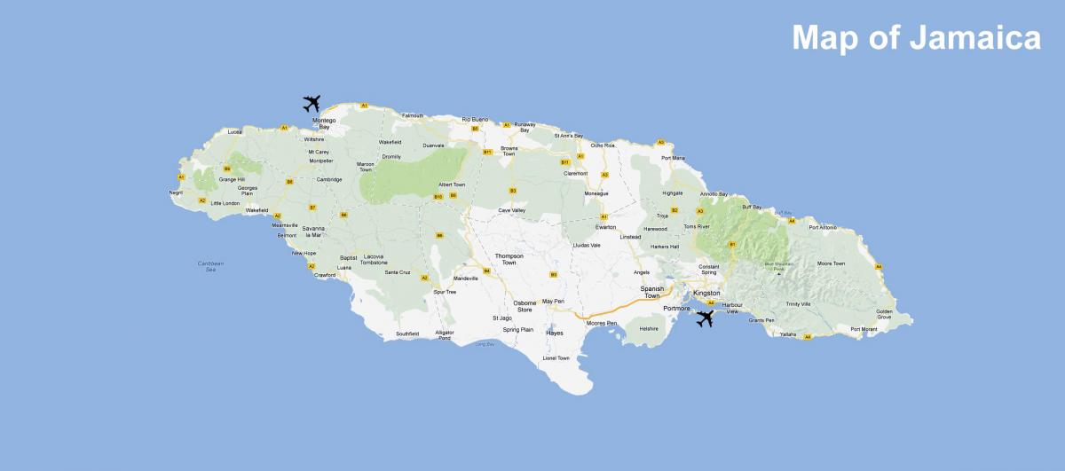 jamaikako mapa aireportuak eta estazioak