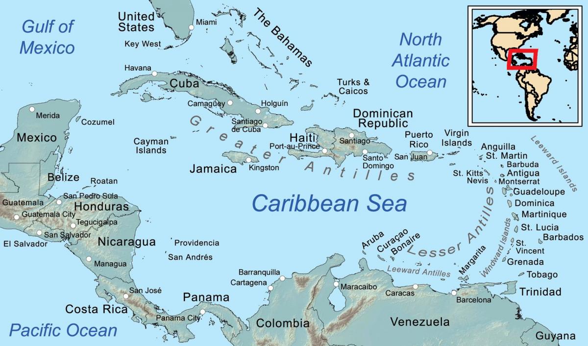 jamaikako mapa eta inguruko uharte