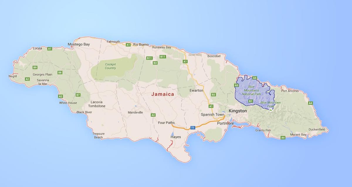 Mapa blue mendiak jamaica