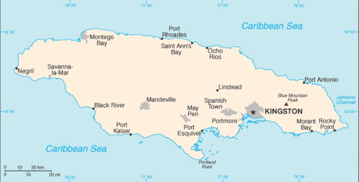 Jamaikako mapa area 