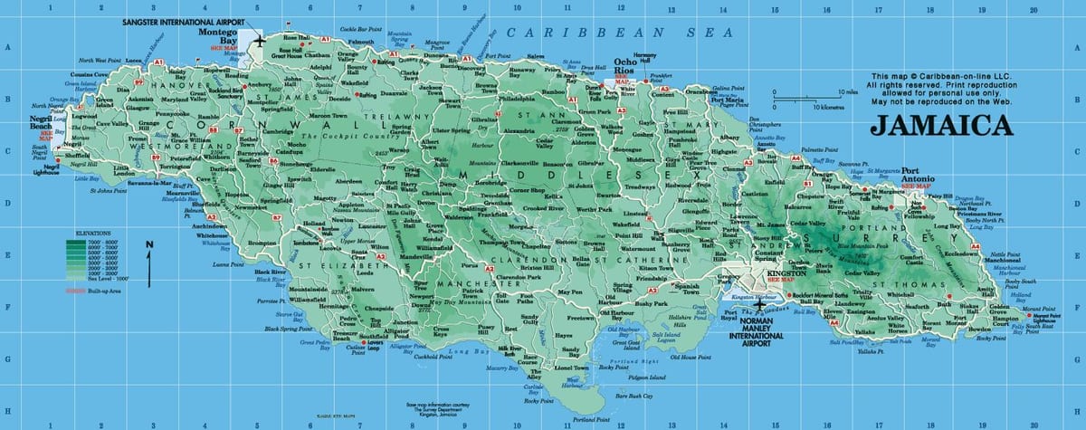 geografia jamaikako mapa