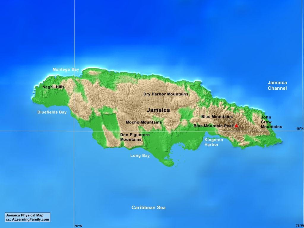 Jamaikako mapa mendiak 