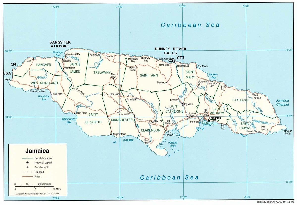 Jamaikako mapa dunns river falls