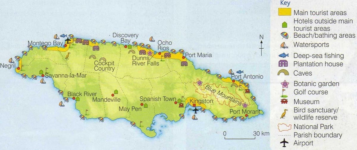 Jamaikako mapa erakutsiz resort eremu
