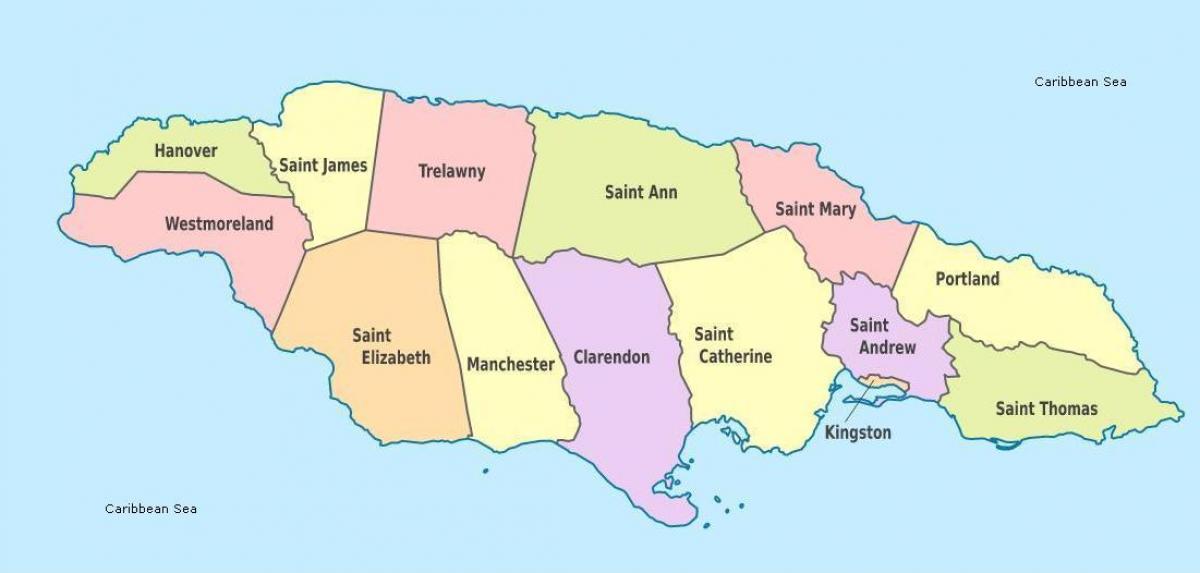 mapa bat jamaica dituzten parrokiak eta hiriburuetan