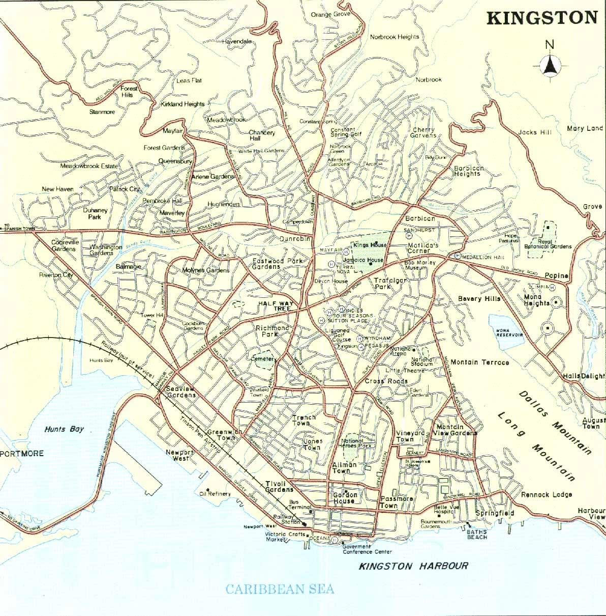 Mapa jamaikako kingston auzoetan