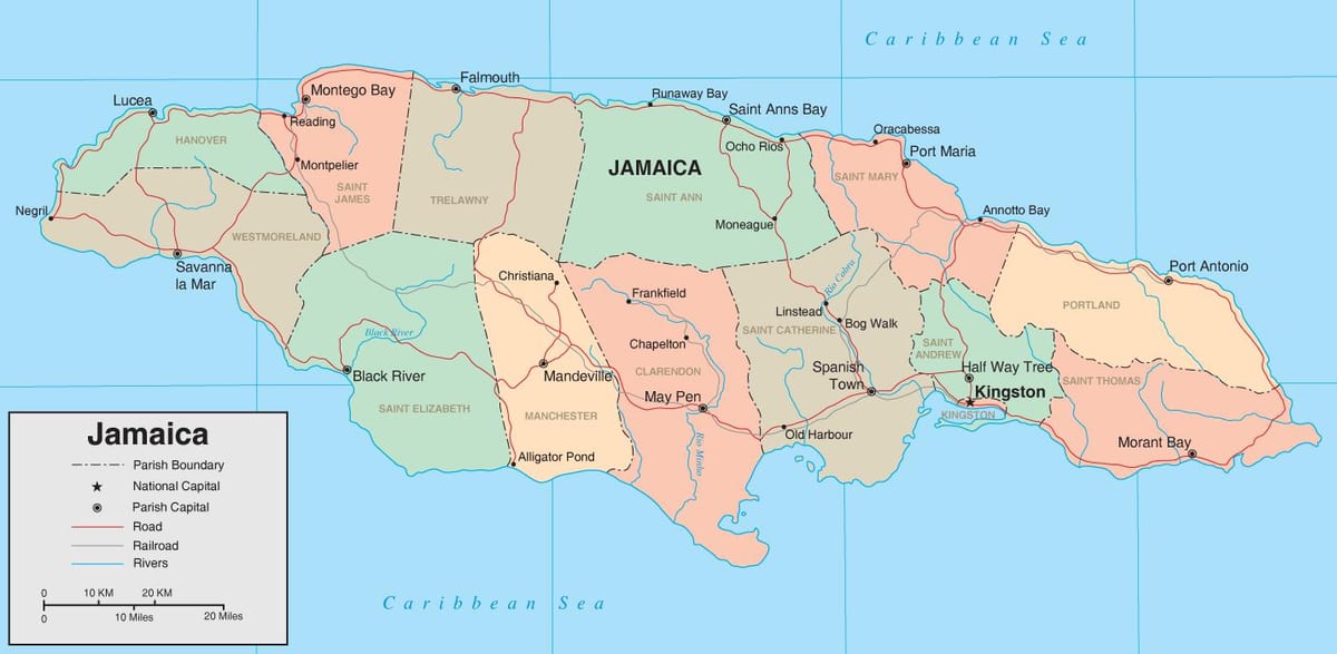 Mapa politikoa: jamaica