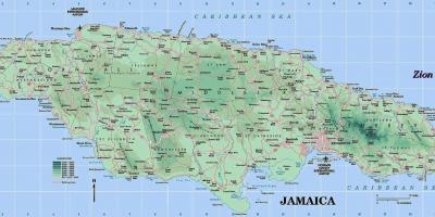 Fisiko jamaikako mapa erakutsiz mendiak