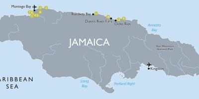 Mapa turistikoa jamaikako erakargarritasun